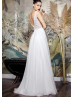 Ivory Beaded Chiffon Slit Sexy Wedding Dress